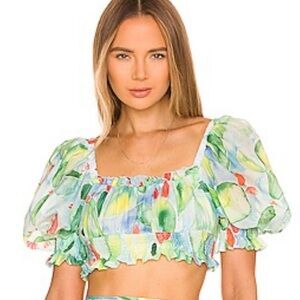 Charo Ruiz Ibiza Floral Puff Sleeve Crop Top - Multicolor Size XS
